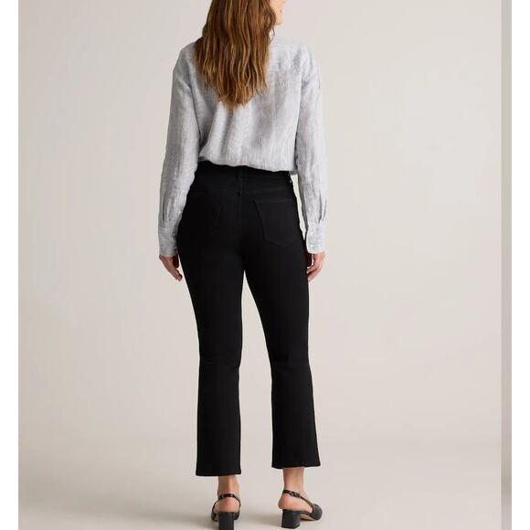 Quince Stretch High Rise Kick Flare Jeans Cropped Black Size 26 Organic Cotton - Picture 2 of 11